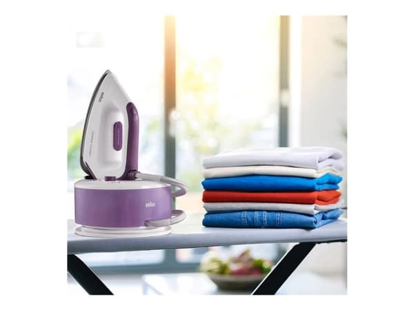 Braun CareStyle Compact IS 2144 - Strykjärn med separat ånggenerator med automatisk avstängning - sula EloxalPlus FreeGlide 3D - 2400 W - vit/lila