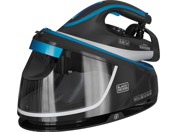 Black & Decker BXSS2401E, 2400 W, Keramisk strykesåle, 5 stang, 1,5 l, 200 g/min, Sort, Blå, Hvit