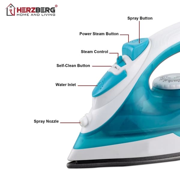 Herzberg HG-8038 1400W höyrysilitysrauta - turkoosi