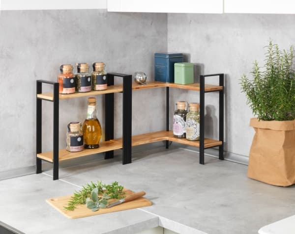 WENKO Lou, Hjørnehylle, Frittstående, Bamboo, Metall, Sort, Tre, Kjøkken, 2 hyller