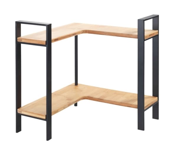 WENKO Lou, Hjørnehylle, Frittstående, Bamboo, Metall, Sort, Tre, Kjøkken, 2 hyller