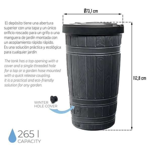 Prosperplast Regnvandsbeholder 265l Woodcan Collection 64.8x64.8x112.8 Cm Sort