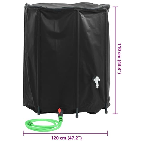 vidaXL Taitettava vesisäiliö hanalla 1250 l PVC
