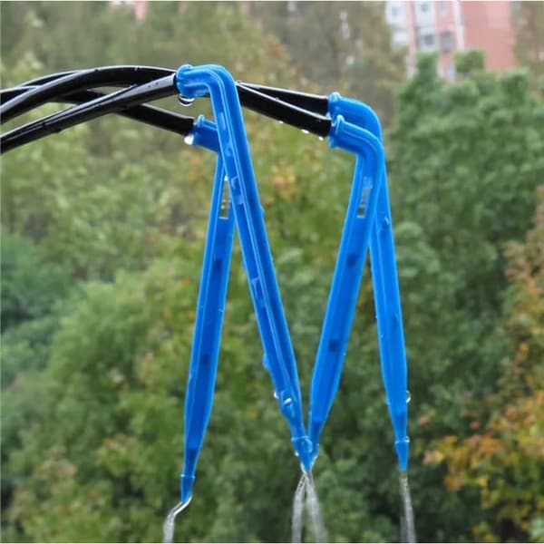 Blå buet piledrypvandingsmaskine, velegnet til 3/5 mm rør til drypvandingssystem, perfekt til haveplantning og drivhusvanding