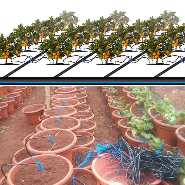 Blå buet piledrypvandingsmaskine, velegnet til 3/5 mm rør til drypvandingssystem, perfekt til haveplantning og drivhusvanding