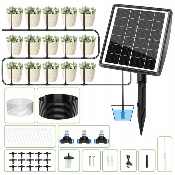SOLARVANDINGSSYSTEM TIL GRØNTSAGER OG PLANTER AUTOMATISK 15M HAVECONTROLLER