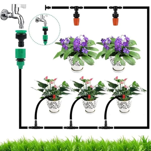 Langtidsvanding / selvvanding, drypvandingssæt i 200 dele, slange til automatisk vanding af planter og blomster