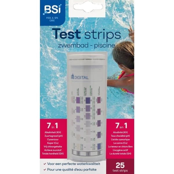 Teststrimler - BSI - Måling af vandkvalitet - Teststrimler - Pool & Spa - 7 i 1 - 25 strimler