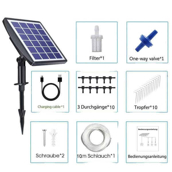 Solenergiskt Automatisk Droppbevattningssystem, 6 Timerlägen, Driver upp till Krukor,för 10 krukor
