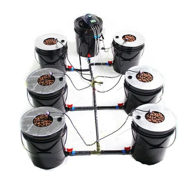 Hydrokulturväxtsystemkit, 7 hinkar (20L vardera), justerbar luftvolympump,svart