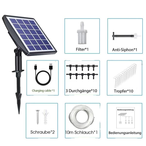 Solart automatisk drypvandingssystem, 10 drypheder, 50 dages arbejdstid,1 Sæt