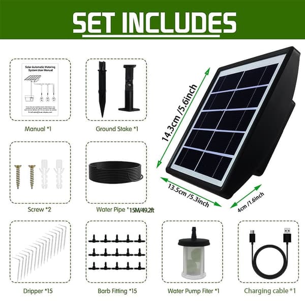 Moorle Dryp vanding solenergi – 15 m slange, automatisk med timer og anti-sifon, perfekt til have, drivhus, potteplanter