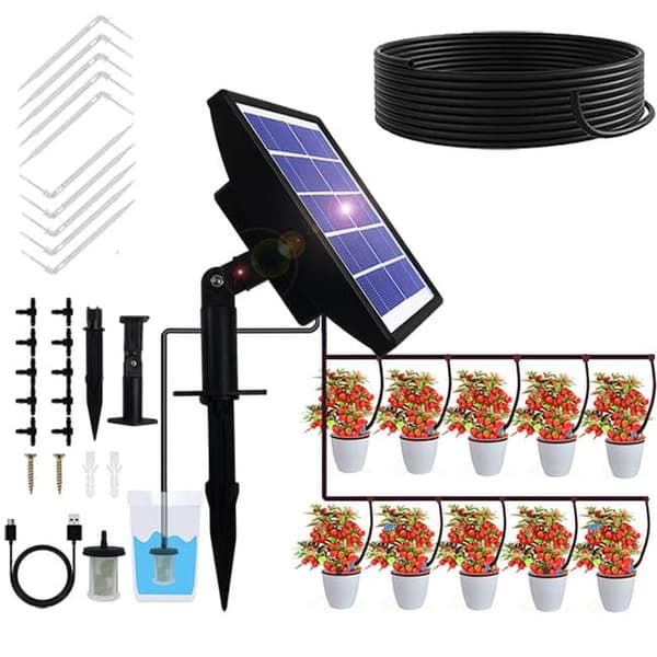 Moorle Dryp vanding solenergi – 15 m slange, automatisk med timer og anti-sifon, perfekt til have, drivhus, potteplanter