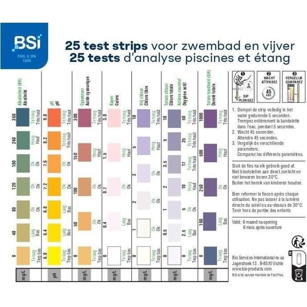 Testremsor - BSI - Mäter vattenkvalitet - Testremsor - Pool och spa - 7 i 1 - 25 remsor
