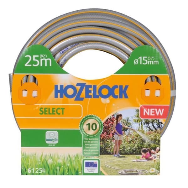 Hozelock Select slang 25 m (ø 15 mm), 25 m, grå, gul, endast slang, PVC, 1,5 cm, Frankrike