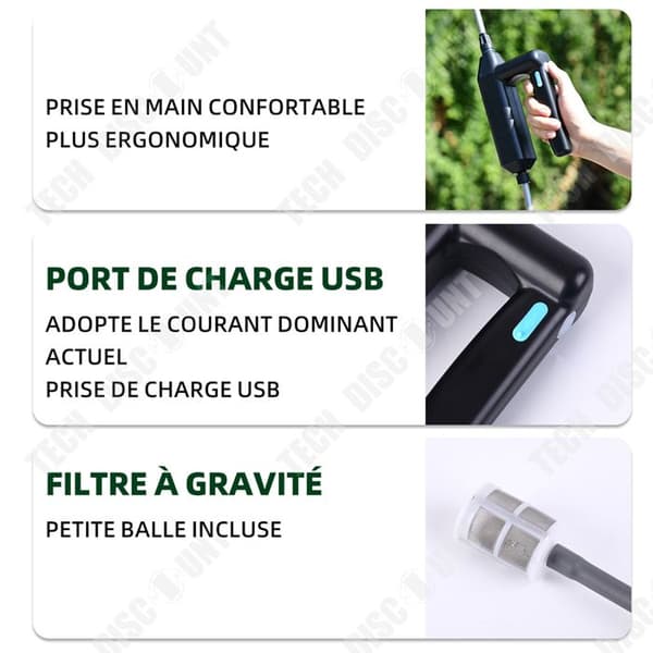 TD teleskoplans 2000 mah USB teleskopisk aluminiumlans 3 m med 3 munstycken Bevattningslans Elektrisk spruta Lanc spruta