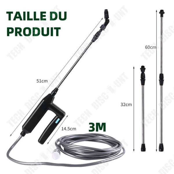 TD teleskoplans 2000 mah USB teleskopisk aluminiumlans 3 m med 3 munstycken Bevattningslans Elektrisk spruta Lanc spruta