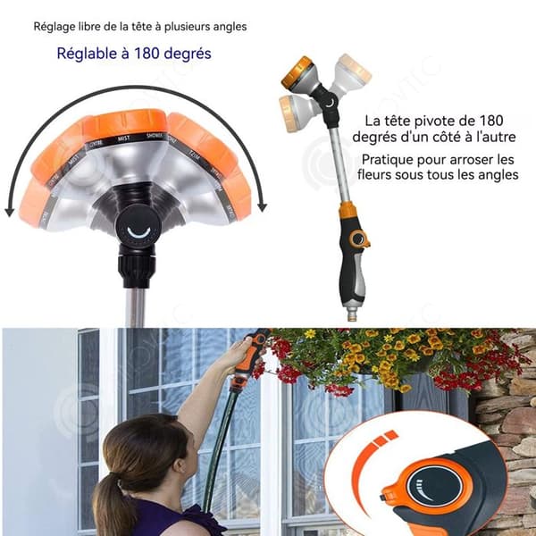 INN Long Pole Water Gun 8 Bevattningslägen Multifunktionell bevattning Kontrollerbart vattenflöde för bilar Trädgårdar