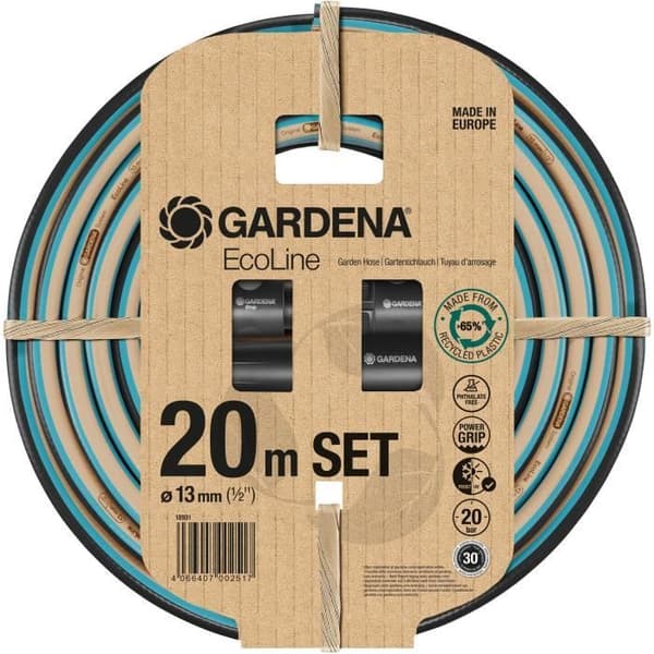 GARDENA 18931-20 1/2 tum 20m trädgårdsslang - EcoLine - Vit - Frost- och UV-beständig - 20 bar