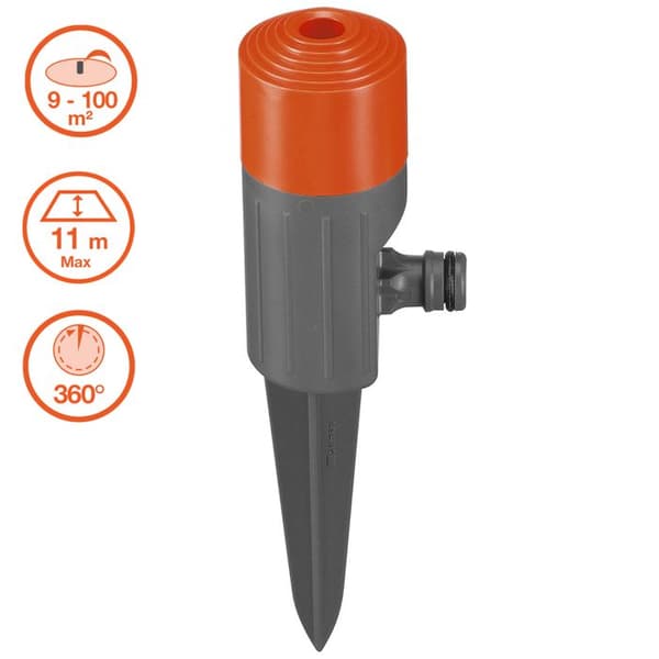 GARDENA Fox Classic Sprinkler – Max yta 100m² – 360° liten yta vattning – Max räckvidd 11m – 5 års garanti (1951-20)