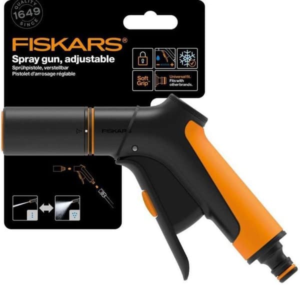 Fiskars Comfort är justerbar vattenpistol, med frontkontroll