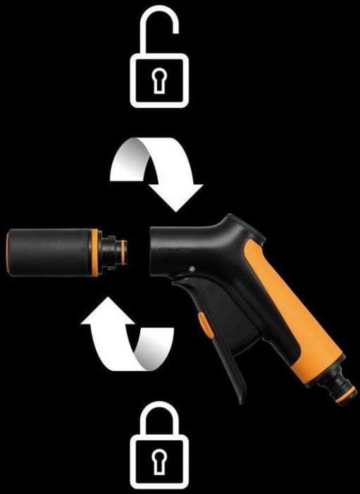 Fiskars Comfort är justerbar vattenpistol, med frontkontroll