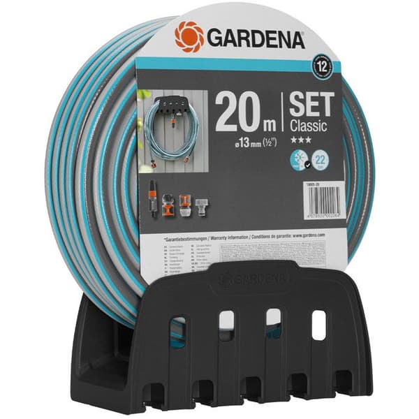 Tuyau Classic Gardena 20m + Väggfäste för Slang
