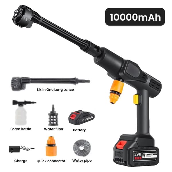 Högtryckstvätt för bil, multifunktionell spraypistol, duschvattenspraytyp, passar anslutningsalternativ,10000mah