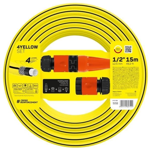 Cellfast 4YELLOW bevattningssats 15m slang + rak sprinkler, snabbkopplingsavstängning och tillbehör