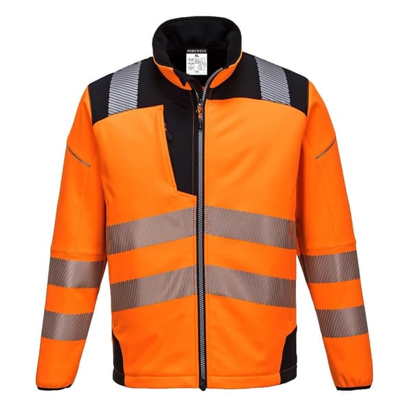 Portwest Mens PW3 Hi-Vis Soft Shell Jacket Orange/Black 3XL