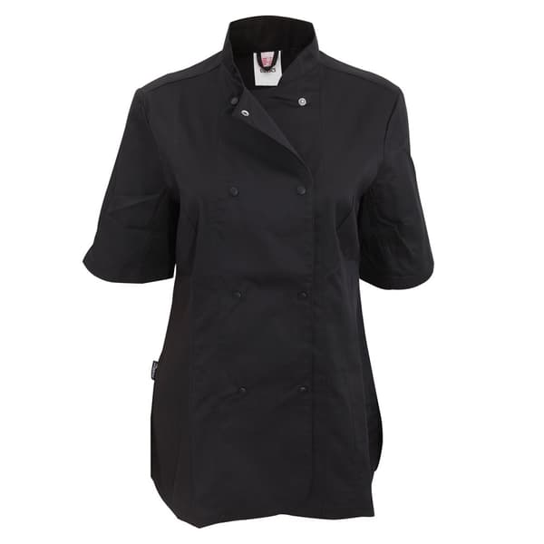 Dennys Dame/kvinde kortærmet kokkeskolejakke med korte ærmer (pakke med 2) Black M
