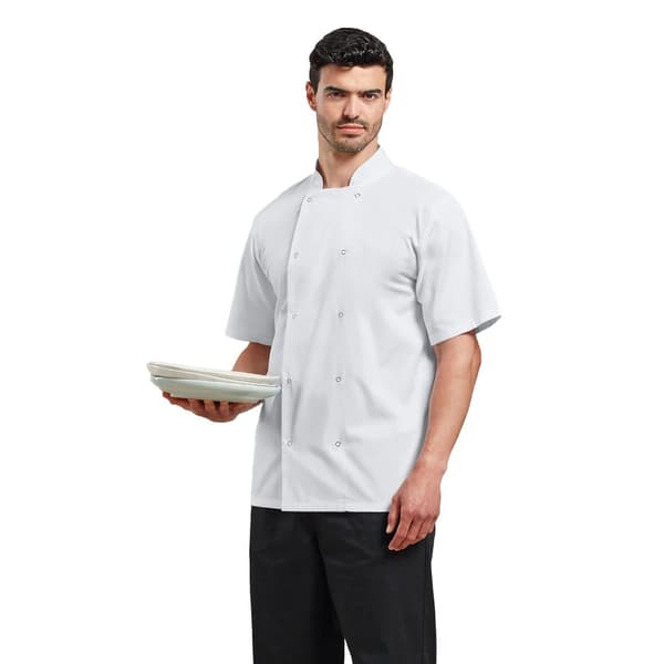 Premier Unisex Studded Front Short Sleeve Chefs Jacket (Pack of 2)