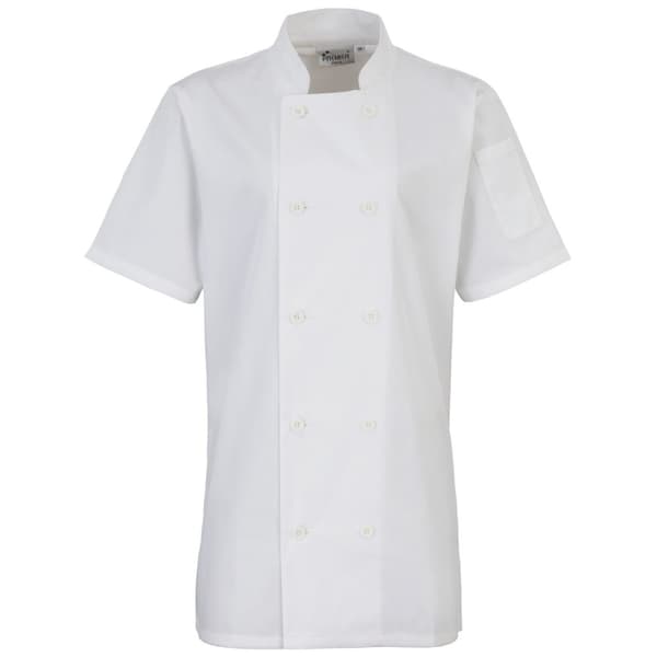 Premier Kvinder/damer kortærmet kokkejakke / Chefswear (pakke med 2) White 2XL