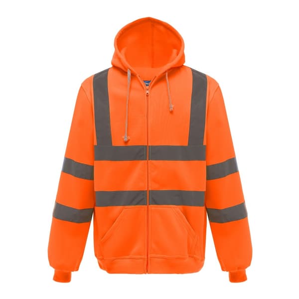 Yoko Mens Hi Visibility Full Zip Reflective Work Hoodie med full dragkedja