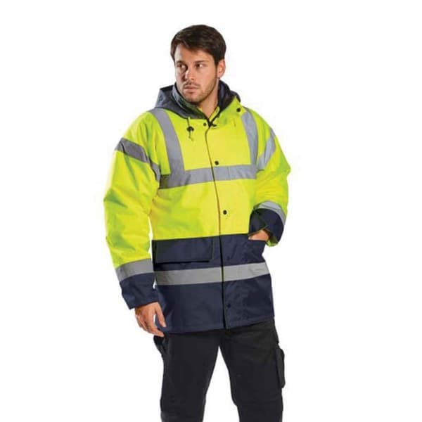 Portwest Hi-Vis vattentät trafikjacka med kontrastpanel för män