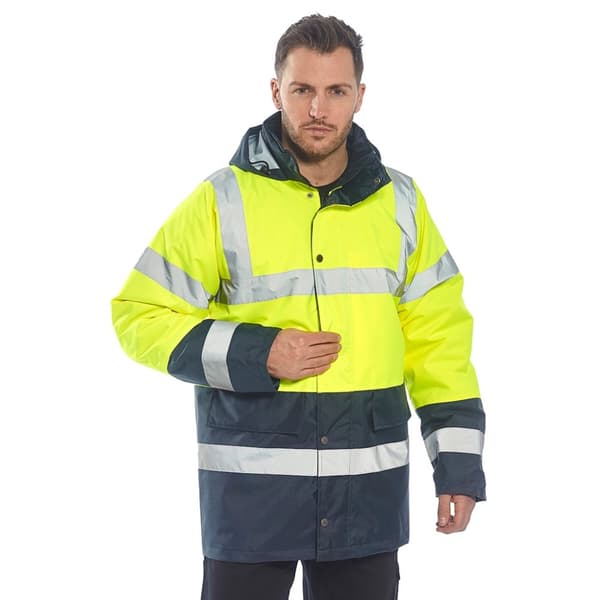 Portwest Hi-Vis vattentät trafikjacka med kontrastpanel för män