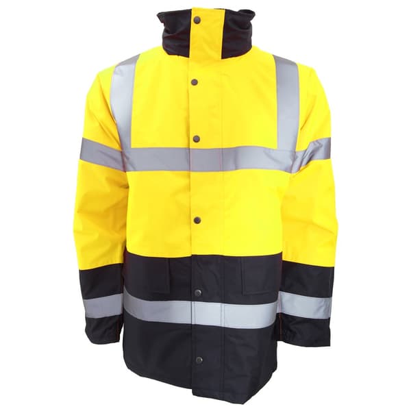 Portwest Mens Hi-Vis Waterproof Contrast Panel Traffic Jacket Yellow/Navy L