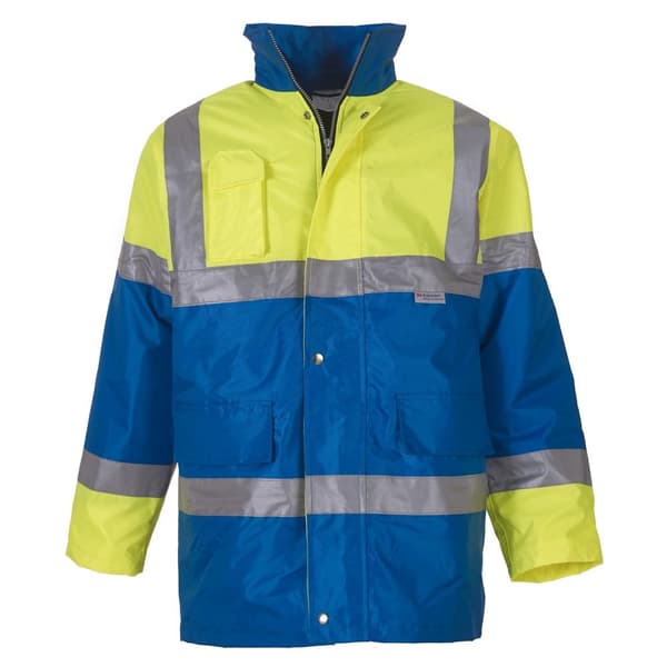 Yoko Mens Hi Vis Contrast Safety Jacket Yellow/ Royal Blue 2XL