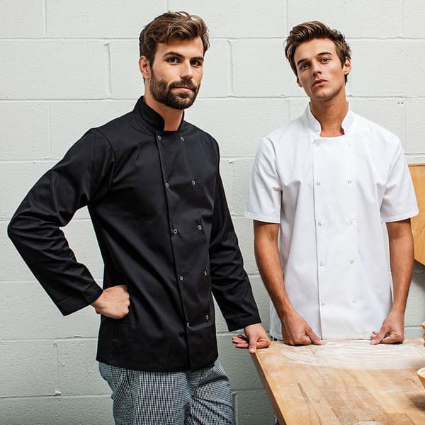 Premier Langærmet kokkejakke med nitter på forsiden / Chefswear