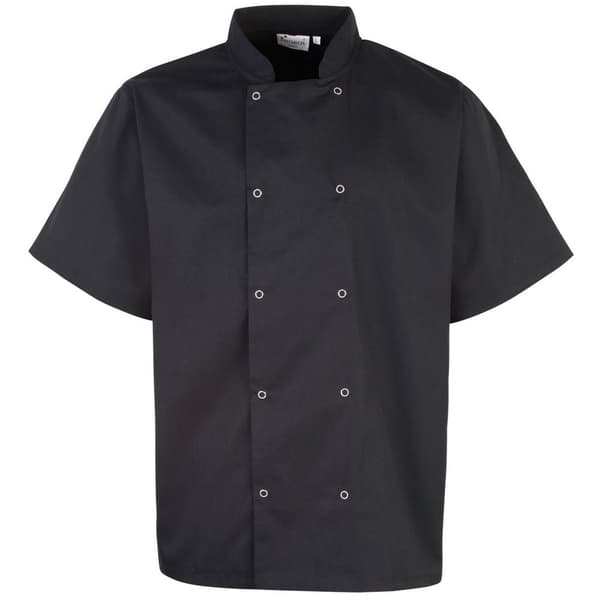 Premier Unisex kortærmet kokkejakke med nitter på forsiden Black 5XL