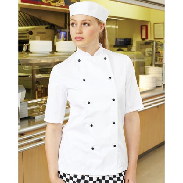 Dennys Kvinnor/Damer lättviktig kortärmad kockjacka / Chefswear