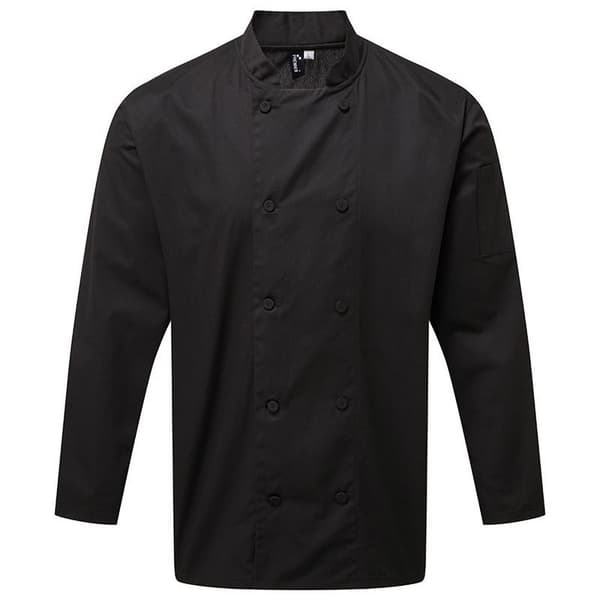 Premier Unisex Adults Chefs Coolchecker Long Sleeve Jacket Black 2XL