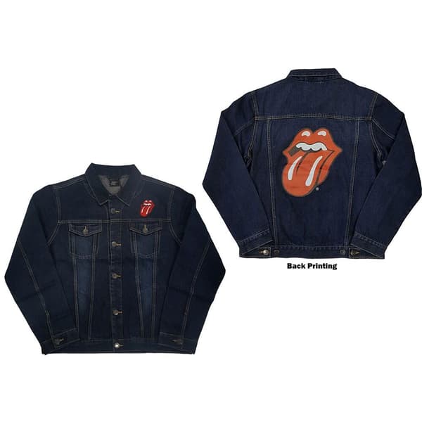 The Rolling Stones Unisex Denim Jacket: Classic Tongue (Back Print) (Medium)