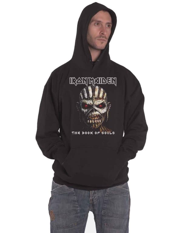 Iron Maiden Hoodie The Book of Souls Band Logo Official Mens Black Pullover Black M