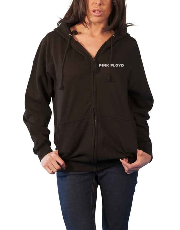 Pink Floyd Hoodie Dark Side of the Moon Circle Logo Official Womens Black Zipped Black M