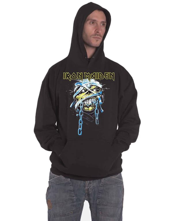 Iron Maiden Hoodie Powerslave Band Logo Official Mens Black Pullover