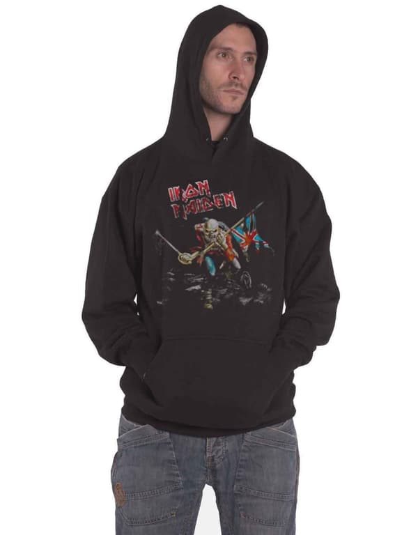 Iron Maiden Hoodie The Trooper Band Logo Official Mens Black Pullover