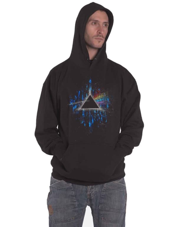 Pink Floyd Hoodie Dark Side of the Moon Blue Splatter Official Mens Pullover Black S