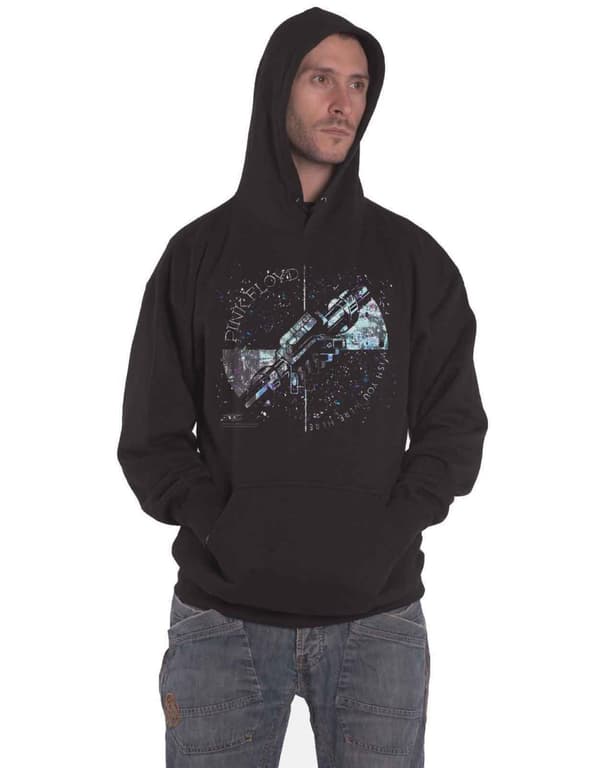 Pink Floyd Hoodie Machine Greeting Blue Logo Official Mens Black Pullover