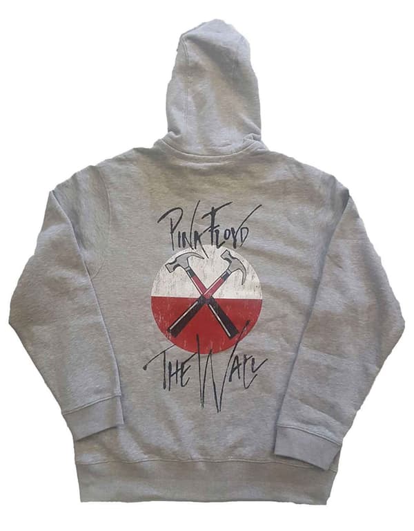 Pink Floyd Hoodie The Wall Faded Hammers Logo Official Mens Grey Pullover